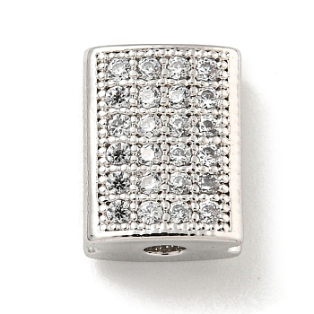 Brass Micro Pave Clear Cubic Zirconia Beads, Rectangle, Platinum, 11x8.5x5.5mm, Hole: 2mm