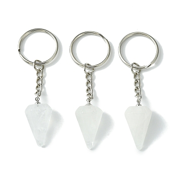 Natural Quartz Crystal Cone Pendant Keychain, with Platinum Tone Brass Findings, for Bag Jewelry Gift Decoration, 8cm
