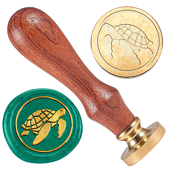 Wax Seal Stamp Set, Golden Plated Sealing Wax Stamp Solid Brass Head, with Retro Wood Handle, for Envelopes Invitations, Gift Card, Turtle, 83x22mm, Head: 7.5mm, Stamps: 25x14.5mm
