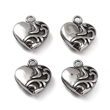 316 Surgical Stainless Steel Charms, Heart Charm, Antique Silver, 14x12x5mm, Hole: 1.8mm