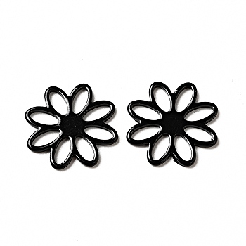 Spray Painted 201 Stainless Steel Filigree Joiners, Flower, Black, 16x1mm, Inner Diameter: 2.5x4.5mm