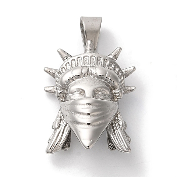 Non-Tarnish 304 Stainless Steel Pendants, Statue of Liberty Charm, Stainless Steel Color, 26.5x20x10mm, Hole: 8.5x4.5mm