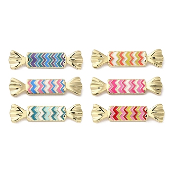 Rack Plating Brass Enamel Connector Charms, Long-Lasting Plated, Lead Free & Cadmium Free, Real 18K Gold Plated, Candy Link, Mixed Color, 9.5x36x4.5mm, Hole: 1.4mm