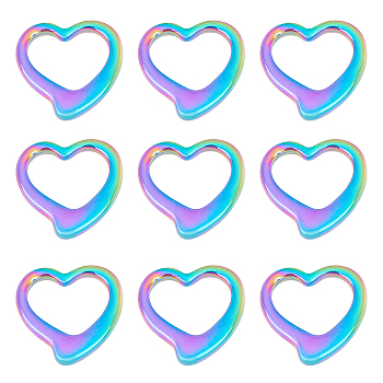 Unicraftale 304 Stainless Steel Linking Rings, Heart, Rainbow Color, 24x24x4mm, 10pcs/box