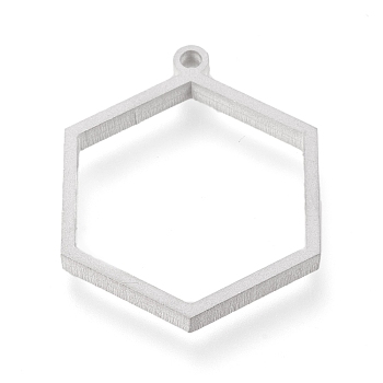 304 Stainless Steel Open Back Bezel Pendants, For DIY UV Resin, Epoxy Resin, Pressed Flower Jewelry, Hexagon, Matte Stainless Steel Color, 30.5x24x3mm, Hole: 2mm, Inner Size: about 24x21mm