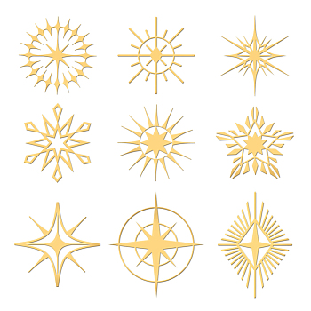 9Pcs Nickel Custom Self-adhesive Picture Stickers, Metal Decals, Golden, Star, 40x40mm