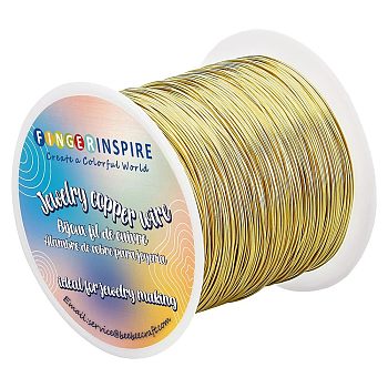 Fingerinspire Round Copper Jewelry Wire, with Spool, Golden, 24 Gauge, 0.5mm, about 196.85 Feet(60m)/Bag