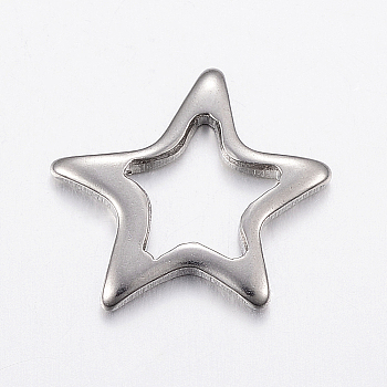 304 Stainless Steel Linking Rings, Star, Stainless Steel Color, 16x17x2mm