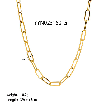 6.6mm Stylish Titanium Steel Paperclip Chain Necklaces for Women Men, Real 18K Gold Plated, 15.35 inch(39cm)