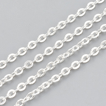 3.28 Feet 304 Stainless Steel Cable Chains, Soldered, Flat Oval, Silver, 3x2x0.6mm