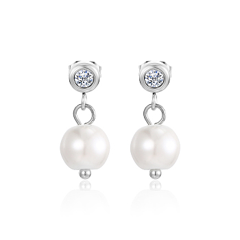 Elegant Stainless Steel Stud Earrings, Natural Pearls Drop Earrings, Stainless Steel Color