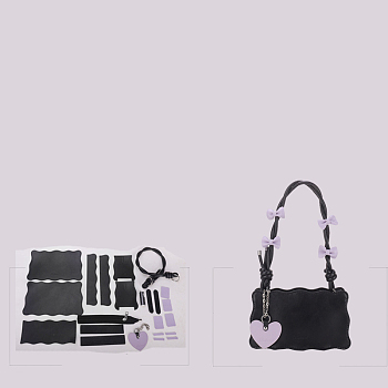 DIY Purse Making Kits, Including PU Fabric, Heart Pendant, Bag Handles, Zipper, Needle and Wire, Black, 14x23x8cm