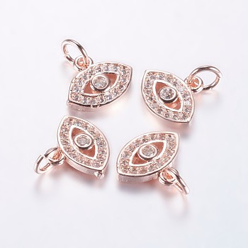 Long-Lasting Plated Brass Micro Pave Cubic Zirconia Charms, Horse Eye, Real Rose Gold Plated, 9.5x11x2mm, Hole: 3mm