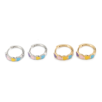 Brass Enamel Hoop Earrings, Long-Lasting Plated, Heart, Real Gold Plated & Real Platinum Plated, Mixed Color, 16.5x15.5x2.5~5mm, Pin: 0.8mm