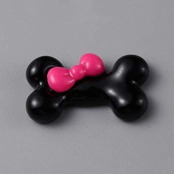 Opaque Resin Cabochons, Dog Bone with Bowknot, Deep Pink, 13x23x6mm