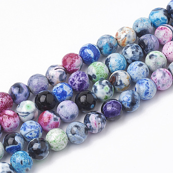 Dyed Natural Fire Crackle Agate Beads Strands, Round, Mixed Color, 8~8.5mm, Hole: 1mm, about 48pcs/strand, 14.9 inch