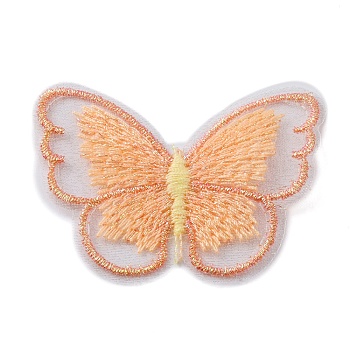Sew on Computerized Embroidery Polyester Clothing Patches, Appliques, Butterfly, Orange, 47x58x1.5mm