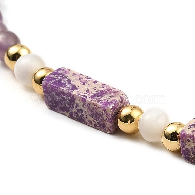 Natural Amethyst Rectangle & Shell Beaded Necklaces(NJEW-M206-01G-02)-2