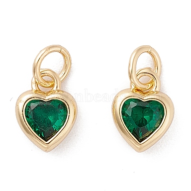 Real 18K Gold Plated Green Heart Brass+Cubic Zirconia Charms