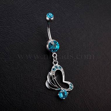 Piercing Jewelry Real Platinum Plated Brass Rhinestone Butterfly Navel Ring Belly Rings(AJEW-EE0001-76B)-2