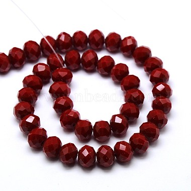 1 Strand Opaque Solid Dark Red Color Crystal Glass Rondelle Beads Strands(X-EGLA-F047A-10)-3