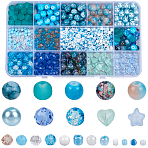 DIY Round Acrylic & Glass Beads Jewelry Making Findings Kits, Deep Sky Blue, 2~9x2~9x1.5~9mm, Hole: 0.8~2mm(DIY-SP0003-01D)