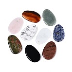 Natural & Synthetic Mixed Gemstone Big Pendants, Egg Charms, 50~54x30~33.5x4~7mm, Hole: 3~5mm(G-T144-45M)