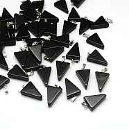 Triangle Natural Black Stone Pendants, with Platinum Tone Brass Findings, 22~25x14~15x5~7mm, Hole: 2x7mm(X-G-Q356-07)