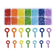 770Pcs 14 Style Spray Painted Iron Screw Eye Pin Peg Bails, For Half Drilled Beads, Cadmium Free & Nickel Free & Lead Free, Mixed Color, 8~10x4~5x1mm, Hole: 2~2.5mm, Pin: 1.4~1.5mm(IFIN-YW0001-36)