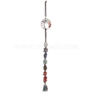 Natural Mixed Gemstone Pendant, with Red Copper Alloy Findings, Flat Round & Nuggets, 460mm(HJEW-WH0021-18)