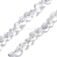 Electroplate Glass Beads Strands, AB Color Plated, Nuggets, Clear AB, 7x6.5x6mm, Hole: 0.9mm, about 90pcs/strand, 24.41 inch(62cm)(EGLA-L038-AB02)