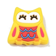 Owl Food Grade Eco-Friendly Silicone Beads, Chewing Beads For Teethers, DIY Nursing Necklaces Making, Yellow, 25x26x8mm, Hole: 3.5mm(SIL-B001-01A)