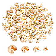 HOBBIESAY 80Pcs 4 Style Brass Crimp Beads Covers, Cadmium Free & Lead Free, Golden, 4~7.5x3.5~7x2~5mm, Hole: 2~3mm, 20pcs/style(KK-HY0002-94G)
