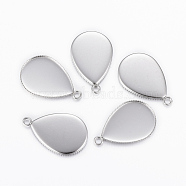 304 Stainless Steel Pendant Cabochon Settings, Milled Edge Bezel Cups, teardrop, Stainless Steel Color, Tray: 18x13mm, 21x13x1.5mm, Hole: 2mm(STAS-K155-17P)