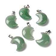 Natural Green Aventurine Pendants, Crescent Moon Charms with 201 Stainless Steel Snap on Bails, Stainless Steel Color, 23~24x15.5~17.5x7.5~8.5mm, Hole: 4x2.5mm(G-H035-01P-02)