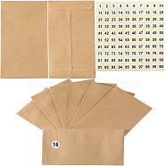 100Pcs Kraft Paper Envelopes, with Polka Dot Paper Number 1~100 Stickers, BurlyWood, 113x60x0.3mm(AJEW-CP0007-43B)