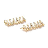 Brass Micro Pave Cubic Zirconia Pendants, with Jump Rings, for Mother's Day, Long-Lasting Plated, Word Mama, Real 18K Gold Plated, 29x9x2mm, Hole: 3mm(ZIRC-H700-10G)