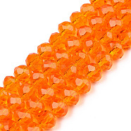 Glass Beads Strands, Faceted, Rondelle, Coral, 6x5mm, Hole: 1mm, about 85~88pcs/strand, 16.1~16.5 inch(41~42cm)(EGLA-A034-T6mm-D32)