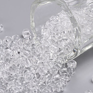 Glass Seed Beads, Transparent, Round, White, 6/0, 4mm, Hole: 1.5mm, about 4500 beads/pound(SEED-A004-4mm-1)