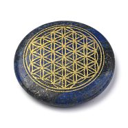 Chakras Themed Natural Lapis Lazuli Cabochons, Flat Round with Flower of Life, 35x6~7mm(G-P001-22F)