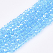 Electroplate Glass Beads Strands, Pearl Luster Plated, Faceted, Rondelle, Deep Sky Blue, 2.5~3x2~2.5mm, Hole: 0.6mm, about 196pcs/strand, 19 inch(EGLA-T013-04C)