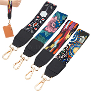 WADORN 4Pcs 4 Color Polyester Wristlet Short Bag Straps, Ethnic Style Clutch Bag Straps, with Alloy Swivel Clasps, Mixed Color, 24.7x3.8~4.05x0.2~0.4cm, 1pc/color(FIND-WR0008-92)