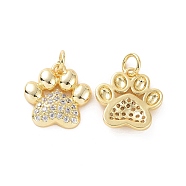 Rack Plating Brass Micro Pave Cubic Zirconia Charms, with Jump Ring, Long-Lasting Plated, Cadmium Free & Lead Free, Dog's Paw Print Charm, Real 18K Gold Plated, 15x14.5x3mm, Hole: 3mm(KK-C008-36G)