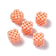 Handmade Opaque Plastic Woven Beads, No Hole Bead, Cube, Light Salmon, 15.5x15.5x15.5mm(KY-P015-06C)