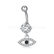 Piercing Jewelry, Brass Cubic Zirconia Navel Ring, Belly Rings, with 304 Stainless Steel Bar, Lead Free & Cadmium Free, Horse Eye, Mixed Color, Platinum, 33x15mm, Bar Length: 3/8"(10mm), Bar: 14 Gauge(1.6mm)(AJEW-EE0002-03P)