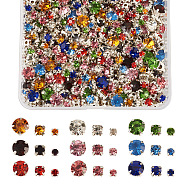 3 Sizes Sew on Rhinestone, Glass Rhinestone, with Silver Iron Prong Settings, Garments Accessories, Faceted, Flat Round, Mixed Color, 3.6~8x3.6~8x3~5.5mm, Hole: 0.7~1mm, 918pcs/box(RGLA-YS0001-01)