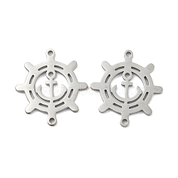 304 Stainless Steel Connector Charms, Helm, Stainless Steel Color, 19x17x1mm, Hole: 1mm(STAS-P344-07P)