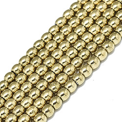 Electroplate Non-magnetic Synthetic Hematite Beads Strands, Round, Real 18K Gold Plated, 2x2mm, Hole: 0.5mm, about 190~193pcs/strand, 15.75 inch(40cm)(X-G-S352-52A-01)