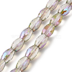 Transparent Electroplate Glass Beads Strands, Rainbow Plated, Faceted, Oval, Rosy Brown, 11x8mm, Hole: 1.4mm, about 60pcs/strand, 27.17''(69cm)(EGLA-I017-01-FR01)