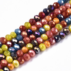 Opaque Glass Beads Strands, Faceted, AB Color Plated, Rondelle, Mixed Color, 3.5x3mm, Hole: 0.8mm, about 140~144pcs/strand, 15.75 inch~16.14 inch(40cm~41cm)(GLAA-T006-12A)